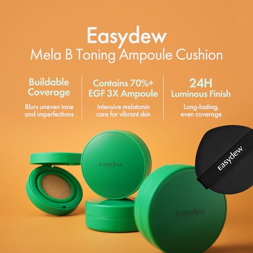 Easydew Mela B Toning Ampoule Cushion - 2-in-1 Korean Skin Care & Face Beauty Makeup - Age-Defying Full Coverage Cushion Foundation with Niacinamide & Hyaluron-Vital C 0.45 oz (#19 Sand) - Image 3