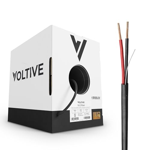 Voltive 16/2 Speaker Wire Riser CL3R Black 500ft - 16AWG 2 Conductors Stranded Oxygen-Free Copper UL Listed - V-1271-1