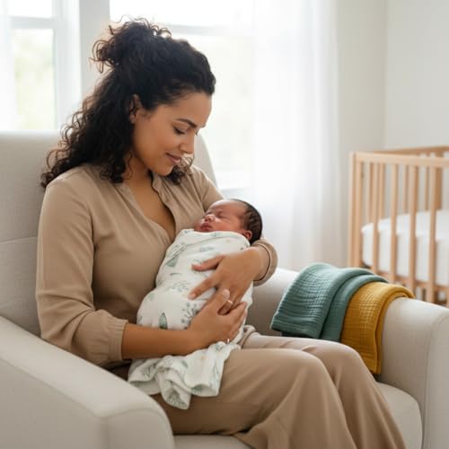 Muslin Swaddle Blankets for Newborn, 3 Pack Soft 100% Cotton Baby Receiving Blanket, Swaddle Wrap Burp Clothes, Large 43 x 35 inches, Oeko-TEX