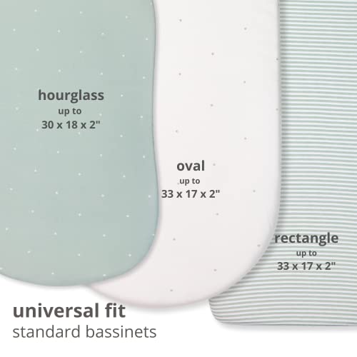 Poppi & Max 100% Organic Cotton Bassinet Sheets For Boy Girl | 3-Pack Premium Jersey Bassinet Sheet Set | Fitted Baby Sheets For Standard Bassinet Pads | Bassinet Cover |Misty Sage Stars Spots Stripes #TOP1