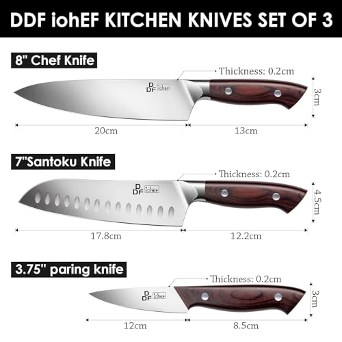 Image of DDF iohEF Knife Set 3 Piece, Sharp Kitchen Knife Set Professional Chef Knife Set for Kitchen Japanese Stainless Steel Cooking Knives with Ergonomic Pakkawood Handle