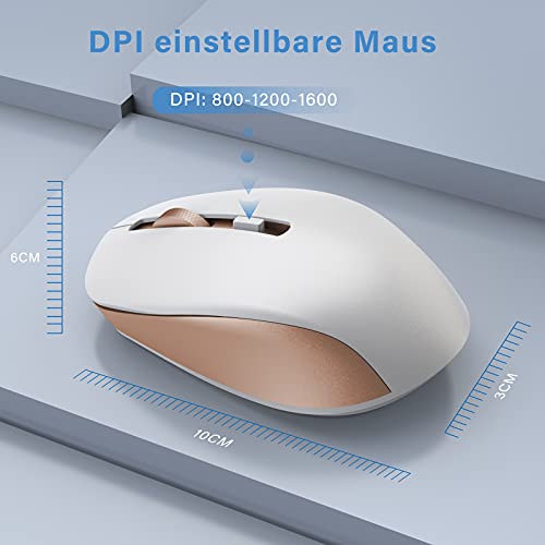 Kabellose Tastatur Maus Set, 2.4G Wiederaufladbare Tastatur und Maus Set mit Hintergrundbeleuchtung, Beleuchtete Tastatur Maus Set mit QWERTZ Layout für PC, Laptop, Tablet, Rosa Gold - Image 8