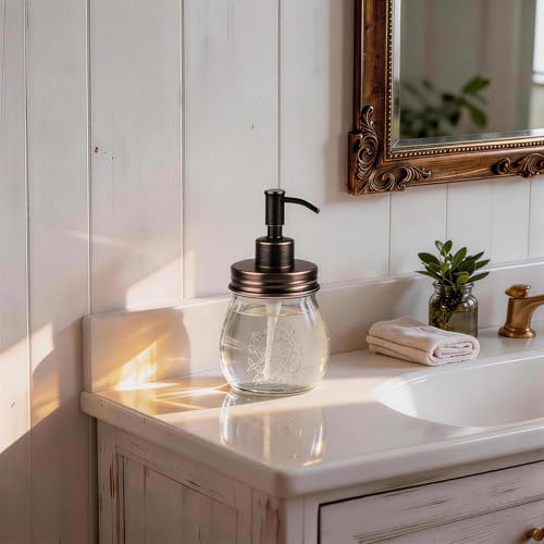 Image of Amolliar Mason Jar Liquid Soap Dispenser Pump, RustProof Stainless Steel Lid, Refill Liquid Soap Pump for Kitchen, Bathroom, Hand, Dish, Lotion Soap Pump, Cute Farmhouse Decor, Oil Rubbed Bronze 2Pack
