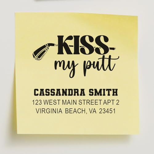 Image of Kiss My Putt Design, Putter Kiss Script Line Rubber Stamp for Golf Tags, Personalized Standard 1-5 /8 Square Wood Handle Design, Ideal Enthusiasts, and Unique, Durable, Easy to Use
