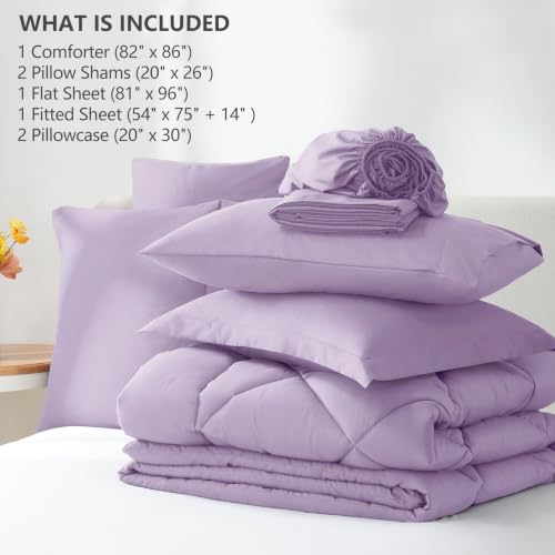 Image of CozyLux Full Size Comforter Sets Light Purple - 7 Pieces Lavender Bed in a Bag Full, Luxury Soft Bed Set for All Seasons, Bedding Set with Down Alternative Comforter, Sheets, Pillowcases & Shams