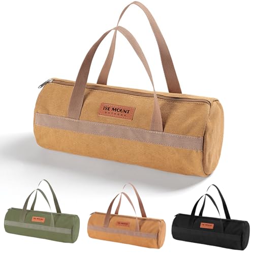 Tentogala Tent Stakes Bag, Double Layer Tent Pole Pegs Storage Bag, Camping Accessories Large-Capacity Canvas Tool Bag with Zipper for Man Camping, Hiking (35cm Khaki)