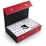 Mahjong Set, 144PCS Chinese Mahjong Tiles Set, Easy To Read Mah Jong Game, Solid Structure, Portable Medium Size with English Number for Travel Party Family Game 麻将, Ideal Board Game, 3.0x2.25x1.7cm