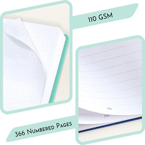 Image of NEORAH -A6 DOTTED | 368 Pages - 110 Gsm | PAGE A DAY JOURNAL (14.8 X 10.5 cm)-Hardcover Dot Grid Notebook |Back Pocket |3 Silk Book Mark - Completely HANDMADE for Journaling,writing - TEAL