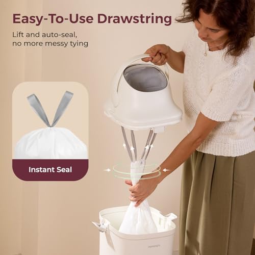 Image of Momcozy 13 Gallon Drawstring Diaper Pail Bags, 45 Count Trash Bag Refills, 3 Rolls x 15 Bags, Compatible with Momcozy Diaper Pail, Ultra-Thick Disposable Diaper Disposal Bags for Nursery