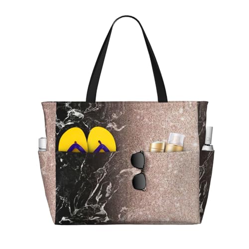 Sac fourre-tout imprimé marbre noir et or rose grand sac à bandoulière pour femme