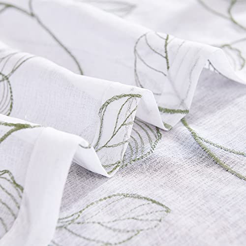 Topick White Sheer Sage Green Leaf Curtain Kitchen Valance For Windows Leaf Embroidered Voile Small Curtain Valance Semi Sheer Farmhouse Curtain 18 Inch Rod Pocket 1 Panel Green On White #TOP4