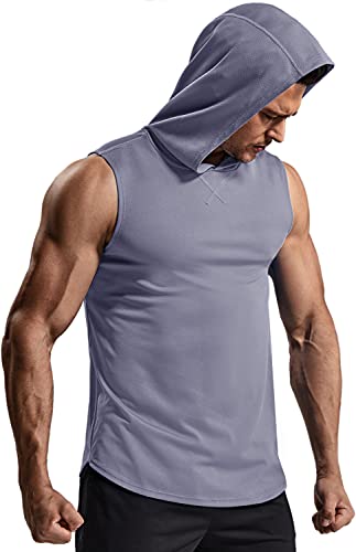 TSLA Men\'s Muscle Tank with Hoodie, Cool Dry Active Athletic Running Shirts, Lightweight Workout Gym Performance Top, 3pack Muscle Tanks Grey/Blue/White, Medium