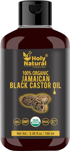 Organic Jamaican black Castor Oil (3.38 fl oz) USDA Certified Traditional Handmade with Typical and Traditional roasted castor beans smell 100% Pure black Castor Oil (No Additive Non GMO)