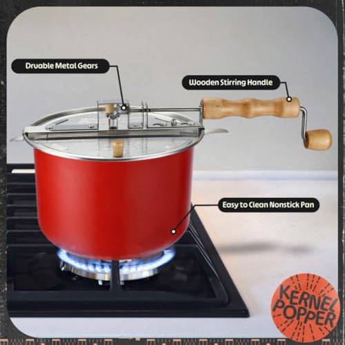 Máquina de pipoca de fogão – Panela de 6,5 litros com manivela de madeira e agitador interno de grão