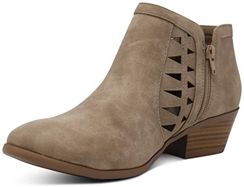 Marcorepublic Oslo Womens Perforated Cutout Chunky Shoes - Casual And Comfortable Ankle Booties & Block Stacked Boot Heels For Women - (Light Taupe) - 7 #TOP4