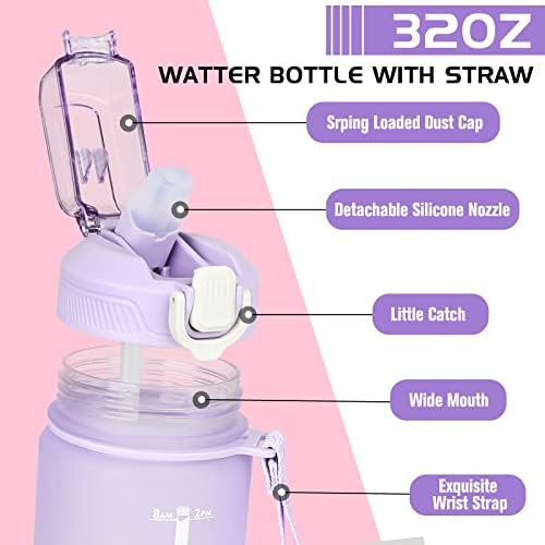 CodiCile Motivational water bottle,1L Sports Water Bottle with Straw and Time Markings,Leakproof Time Water Bottle with BPA Free Lid for Sports Gym Office Camping Running (1000ml, Gradient Purple)