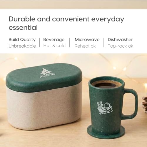 Image of Eha Earth-Friendly Christmas Gifts for Friends and Family | Secret Santa Gifts | Made with Rice Husk | Printed Christmas Mug and Coasters Set of 2, Keychain & a Loopac Box | 350 ml | Fern