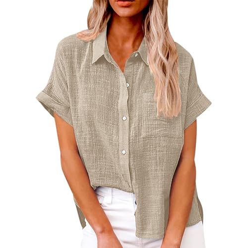 Image of Ladies Blouses Women Shirt Womens Casual Tops Hippy Tops for Women UK Coord Outfit Women Summer Black Top Women Party Top Shirts for Women UK Womens Short Sleeve Shirts Women Beige 2XL