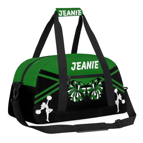 Personalize Cheer Bags for Girls Kids Cheerleaders with Custom Name Dancing Sport Gym Perform Training Duffel Bags for Overnight Weekender Travel Green Black 13