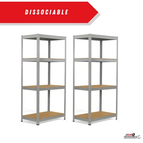 EURO VANADIUM - Double Étagères de Rangement Charges Lourdes - 160 x 160 cm - 640 kg - Étagères de Garage modulables, 4 Niveaux, 8 Plateaux - 40 cm - Gris – vue 8