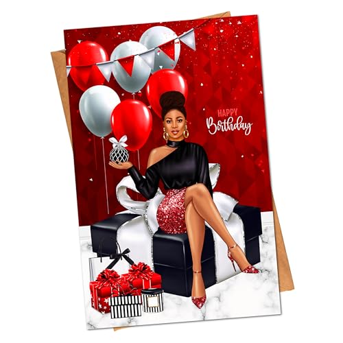 Generic African American Birthday Card, Cute Queen Happy Birthday Gift for Wife, Girlfriend, Sisters with Envelope, Medium Tone
