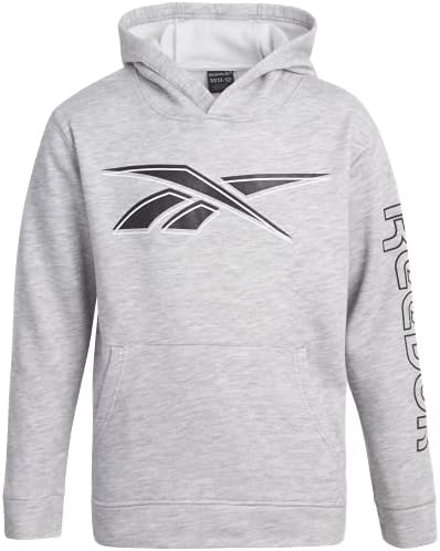 Reebok Boys' Sweatshirt - Fleece Pullover Fashion Hoodie Designs and Logos, Size 4, Heather Grey Reebok Vector