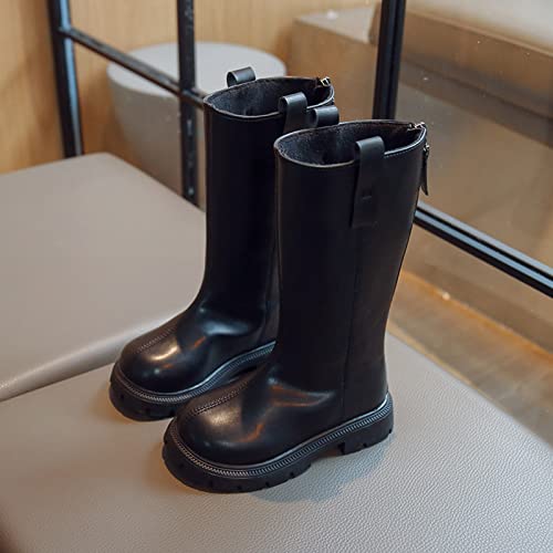 Girls Knee High Boots, Fashion Winter Girls Knee High Boots with Thick Soles Warm Non Slip Zipper Western Boots (Black, 5.5-6 Years Little Child)4