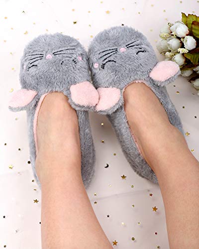 Dicuird Girl's Animal Slipper Socks, Cartoon Cozy Fleece Indoor Kids Slipper, Fluzzy Warm Bedroom Shoes(Gray Mouse,1.5-2.5) #TOP5