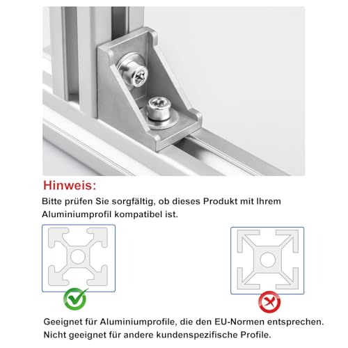 iMeshbean Aluprofil Winkelverbinder 30x30 Befestigungsmaterial Winkel Befestigung 20 Stück, Stabile Aluminium Eckwinkel für Strebenprofil, Montageprofil, DIY-Projekt (3030 Silber(20stk))