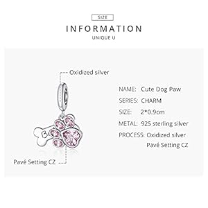 Love Your Pets Charm 925 Silver Cute Dog Paw, Cute Puppy,Naughty Cat Charm Fit Bracelet for Pet lover