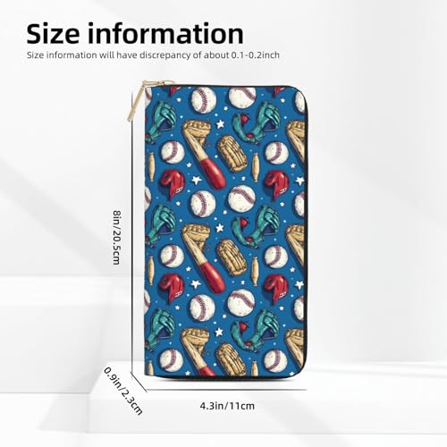 Leather Thin Slim Wallets for Women Men - Fashion Baseball Blue Print Card Wallet Holder with Zipper2
