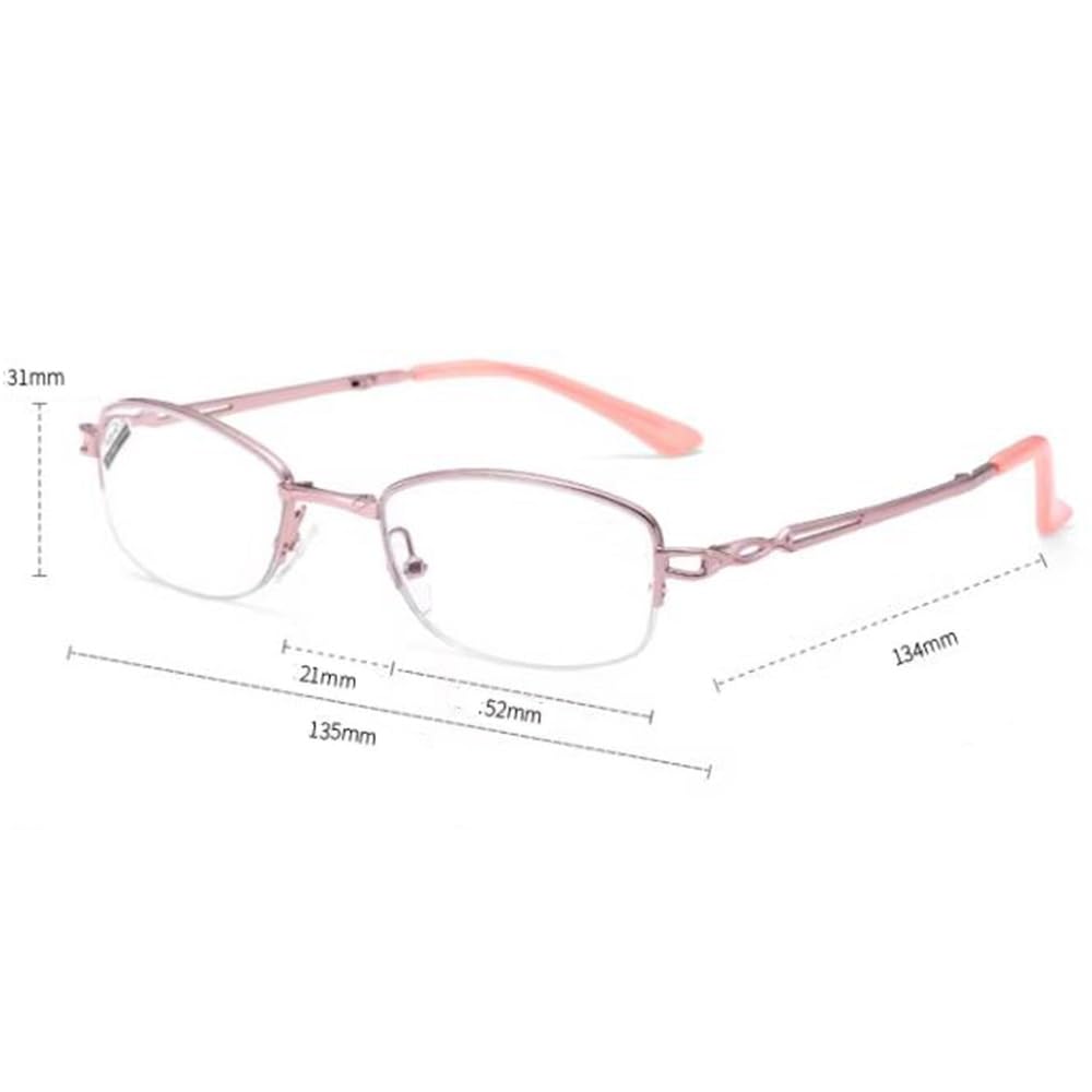 Plegables Gafas de lectura Ligeras Reading Eyeglasses Portátil Mujeres Reading Eyeglasses rosado Rectangulares metal Medio marco2.5