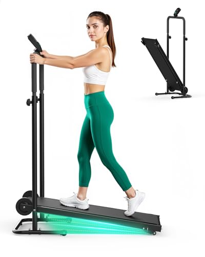 Non-Electric Treadmill with Fixed Incline & Dual Flywheel - FUNRAY Motorless Treadmill LCD Monitor Non-Slip Belt Compact Foldable Design for Small Home/Gym Use Soft Foam Grips for Walking/Jogging