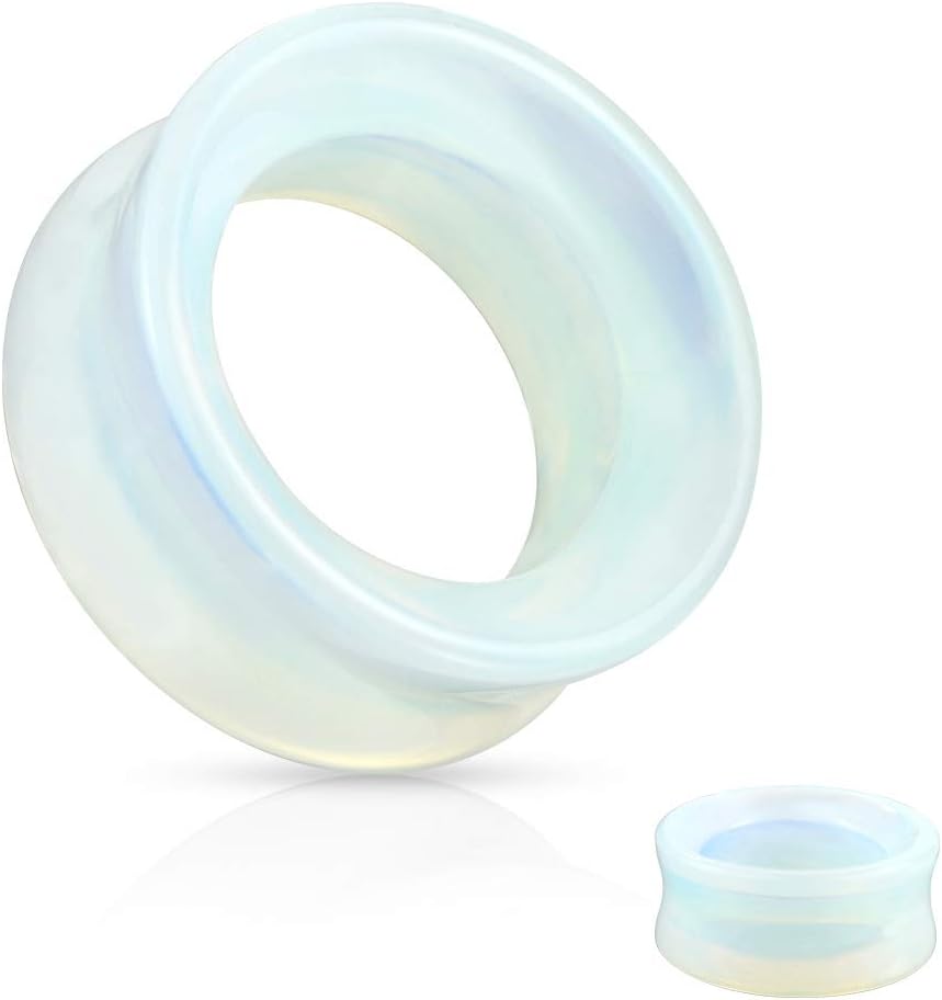 Hollow Tunnels Opalite Organic Stone Ear Plugs Gauges Sold in Pairs