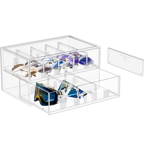 Lolalet Clear Sunglasses Organizer Storage with Drawer -1 Pack Clear