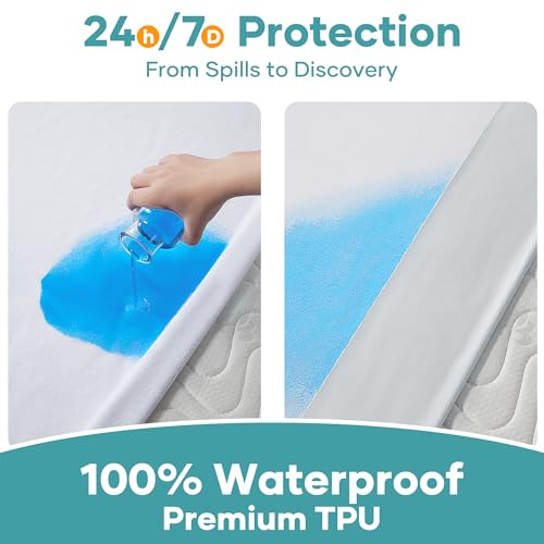 OhGeni 100% Waterproof Mattress Protector, King Size, Fitted Sheet with Deep Pockets, 6''-18'', Premium Noiseless Breathable Soft Material, Mattresses Cover for Bed