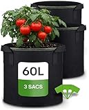 Praknu 3 Sacs de Plantation 60L – avec Poignées & 3 Étiquettes d’Identification – Sac de C...