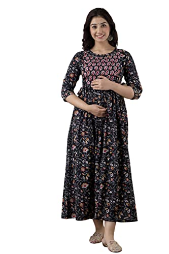 Image of JAIPURFAME Stylish Women's Pure Cotton All Over Printed Kurti Gown, Maternity Dress, and Feeding Dress - Comfortable and Elegant Maternity Wear for Women
