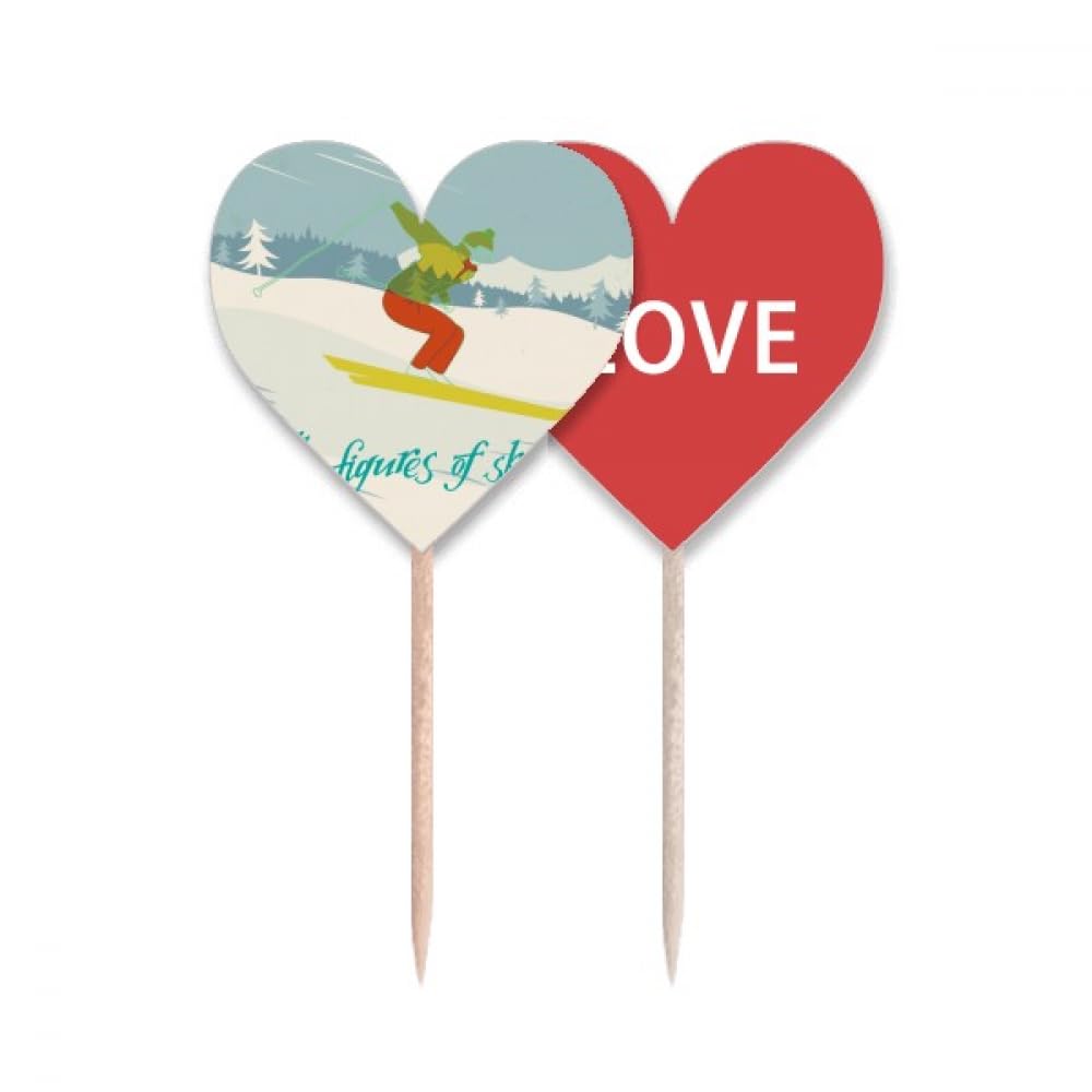 Planche de ski et cœur en fête sur pics cupcake pour buffet d'hiver