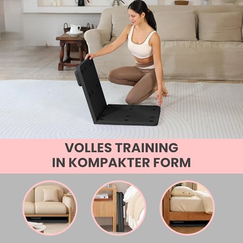 Extralink Pilates Board – Klappbarer Pilates Reformer für Zuhause, Multifunktional, Bauchtrainer mit Widerstandsbändern, Automatischer Rückprall, LCD Timer & Handyhalterung, Kompakt & Stabil, Schwarz