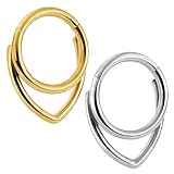 YAWYO 2 Piezas Clicker Aro para Nariz, Septum de Acero Inoxidable con Bisagra, Joyas para Piercing (Oro, Plata)