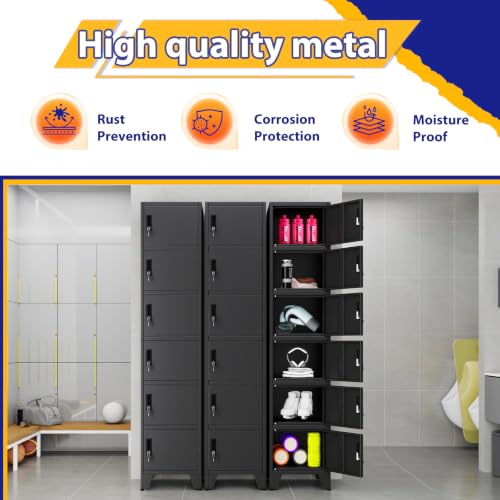 Image of PAOFIN 71 inch Tall Narrow Storage Lock Cabinet | Metal Filing Cabinets with 6 Locker Drawers for Home Office, Bathroom, Living Room, Dinning Room (Black)