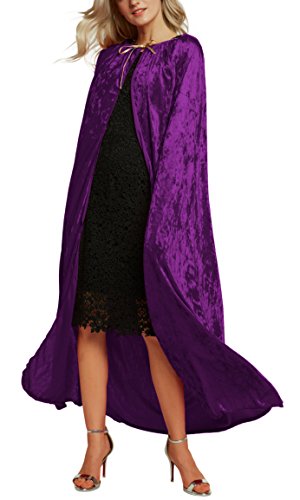 Urban Coco Women's Costume Full Length Crushed Velvet Hooded Cape (Series 2-Purple) #TOP3