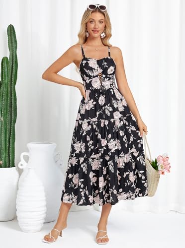 Image of GRACE KARIN 2026 Women's Spaghetti Vacation Sundress Summer Beach Flowy Boho Floral Maxi Dresses with Pockets