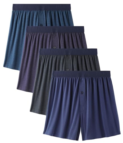 BAMBOO COOL Mens Underwear Boxers Moisture-wicking and Cool Men's Boxer Shorts Loose Fit Super Soft 4 Pack