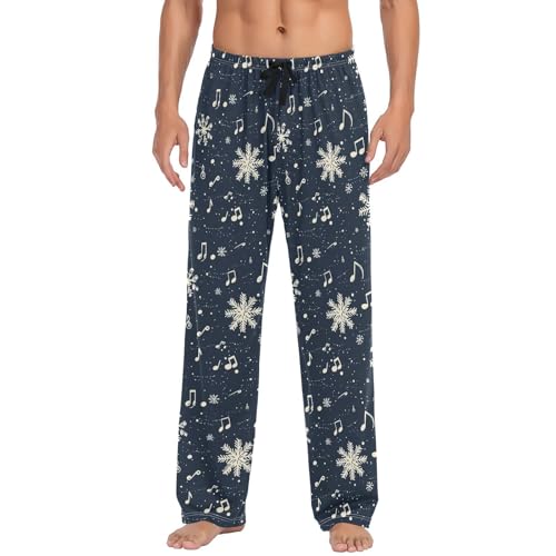 Pantalon de pyjama homme musique et neige en coton avec poches pour vos soirées cocooning