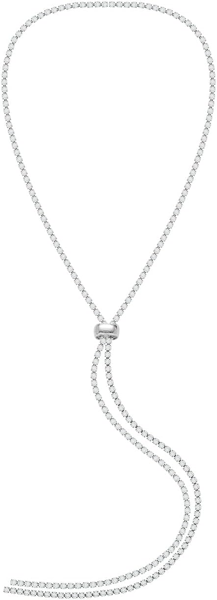CZ Long Necklace, Rhinestone Bar Y Lariat Necklace Silver Tone for Women Birthday