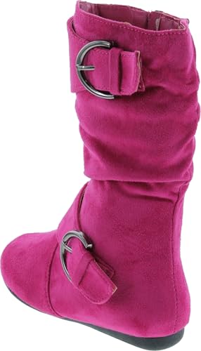 Link Klein-70K Girl's Kid's Faux Suede Two Buckle Zipper Flat Heel Mid Calf Slouchy Boot Shoes3
