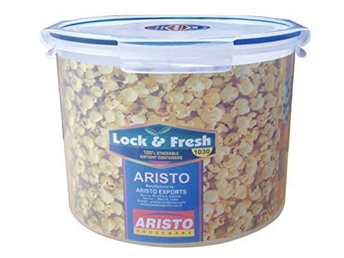 Image of ARISTO Plastic Air Tight Kitchen Container /Box with Dry Storage System, 5000 ml, Set of 3 Clear, (22(D) x 19 CM)