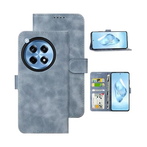 Eastcoo Flip Wallet Case for OnePlus 12R 5G, [3 Card Slots][Stand Function] PU Leather Shockproof Protective Case Cover for OnePlus 12R 5G 2024, Grayblue Cover
